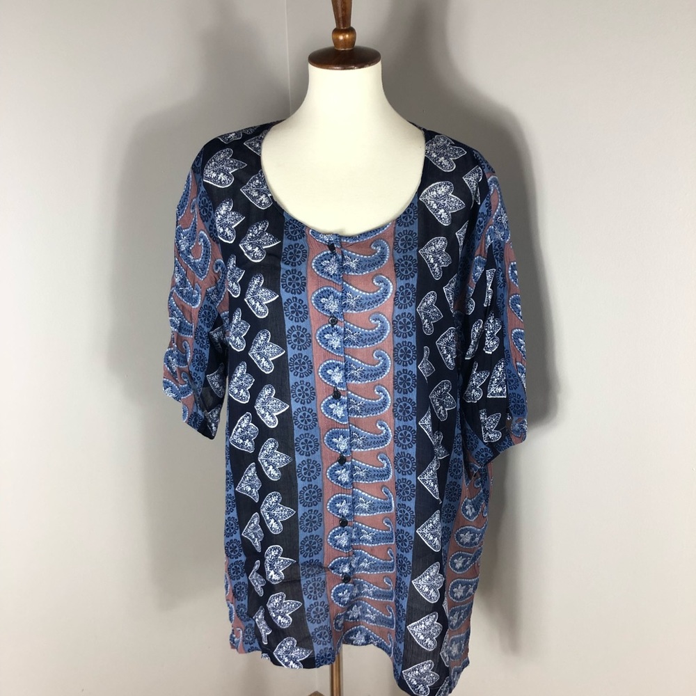 2X Cotton Zone Boho Rayon Button Up Top